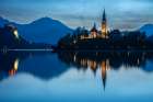 Slovenia, Lake Bled. Sunset lighting reflects in lake. Art Print